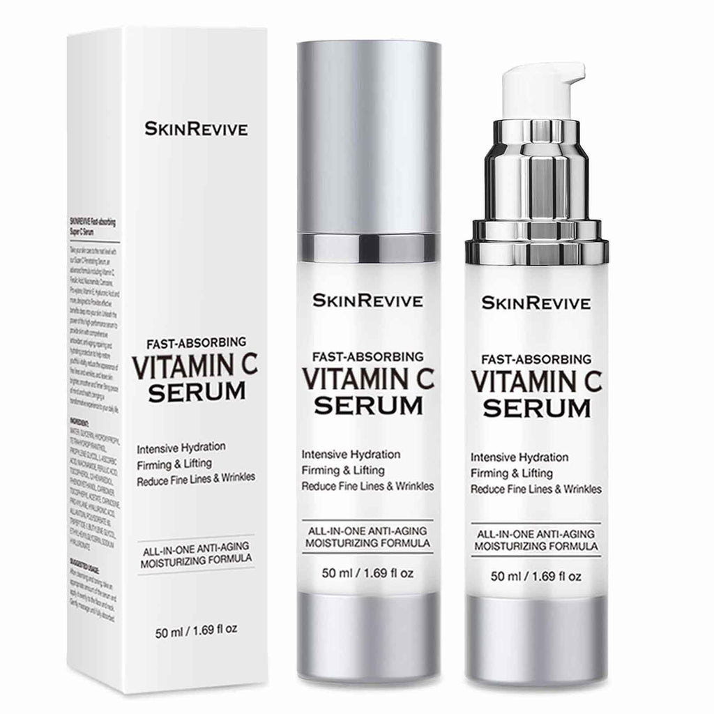 Suero Super Vitamina C SkinRevive para Mujeres Mayores de 70 Años Suero de Vitamina C para Piel Madura del Rostro Hidrata, Reafirma, Levanta, Enfoca en Marcas de Edad, Arrugas y Suaviza la Textura de la Piel 50 ml