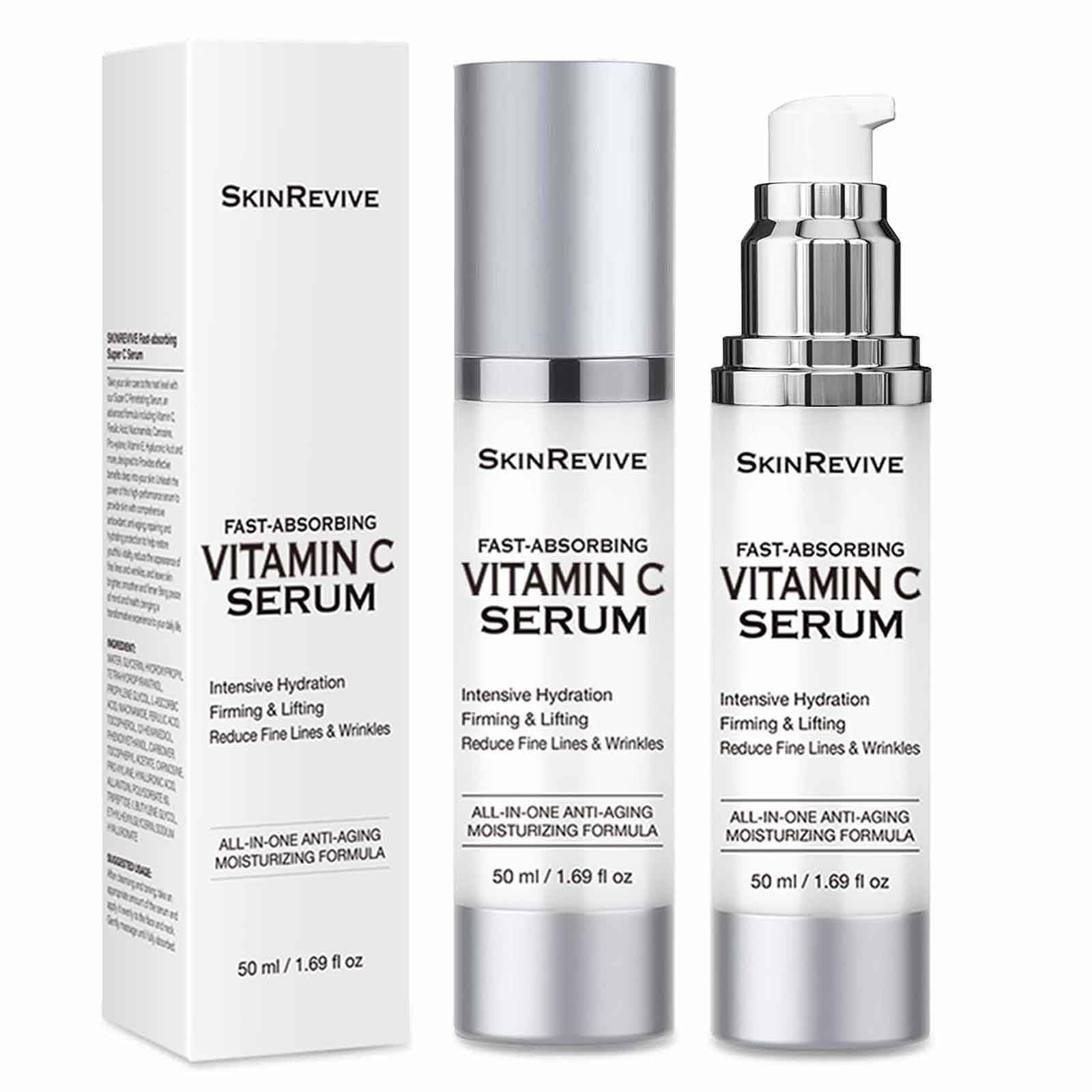 Suero Super Vitamina C SkinRevive para Mujeres Mayores de 70 Años Suero de Vitamina C para Piel Madura del Rostro Hidrata, Reafirma, Levanta, Enfoca en Marcas de Edad, Arrugas y Suaviza la Textura de la Piel 50 ml